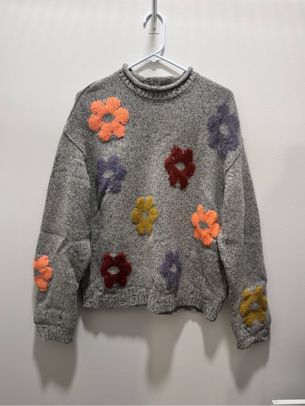 Acne Studios Gray Oversized Floral Knit Sweater